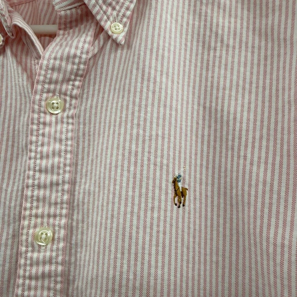 Ralph Lauren sport   Boys Size 16 Pink White Striped Oxford Button Up Shirt